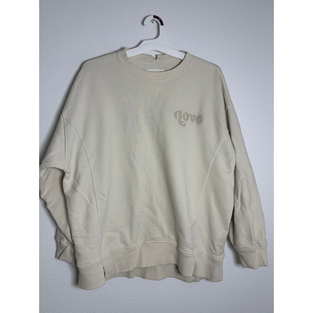 Aerie‎ Cream Love Chenille Patch Oversized Crewneck Sweatshirt Medium